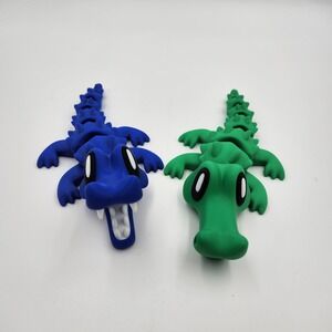 3D Printed Articulated‎ Crocodiles Toy Cute Set Fun Green Blue Openable Mouth